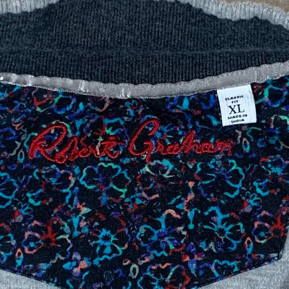 Robert Graham Pullover Mens XL Grey Excellent Quarter Zip Floral Trim Casual Lux
